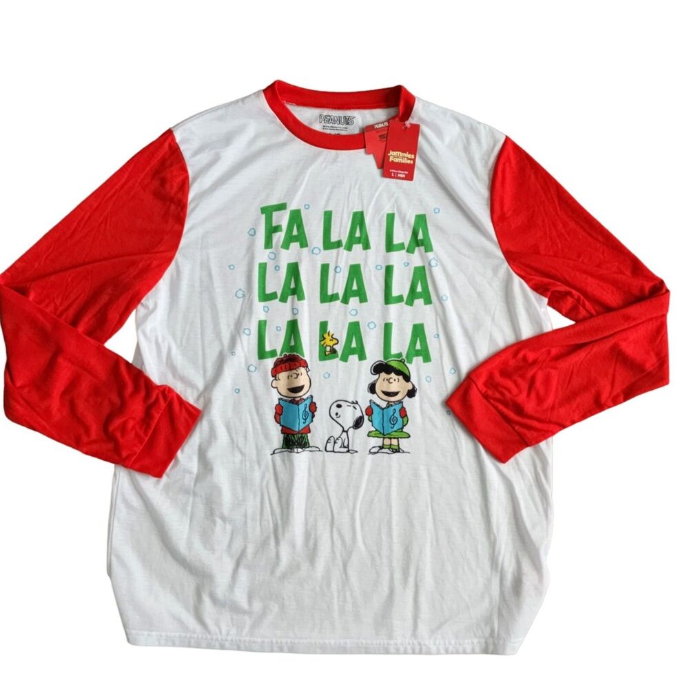 Peanuts Jammies For Your Families Men's Christmas Top FaLaLaLa Size Large